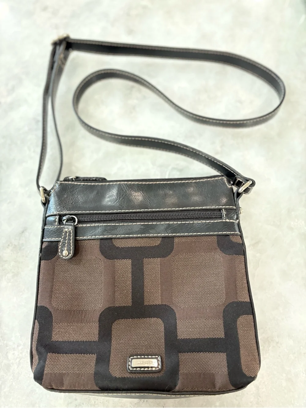 Nine West Signature Logo Canvas Crossbody Bag Brown Black - Picture 3 of 4
